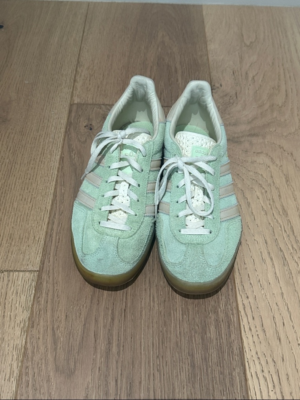 Adidas Gazelle Mint Green Suede Sneakers with Beige Stripes
